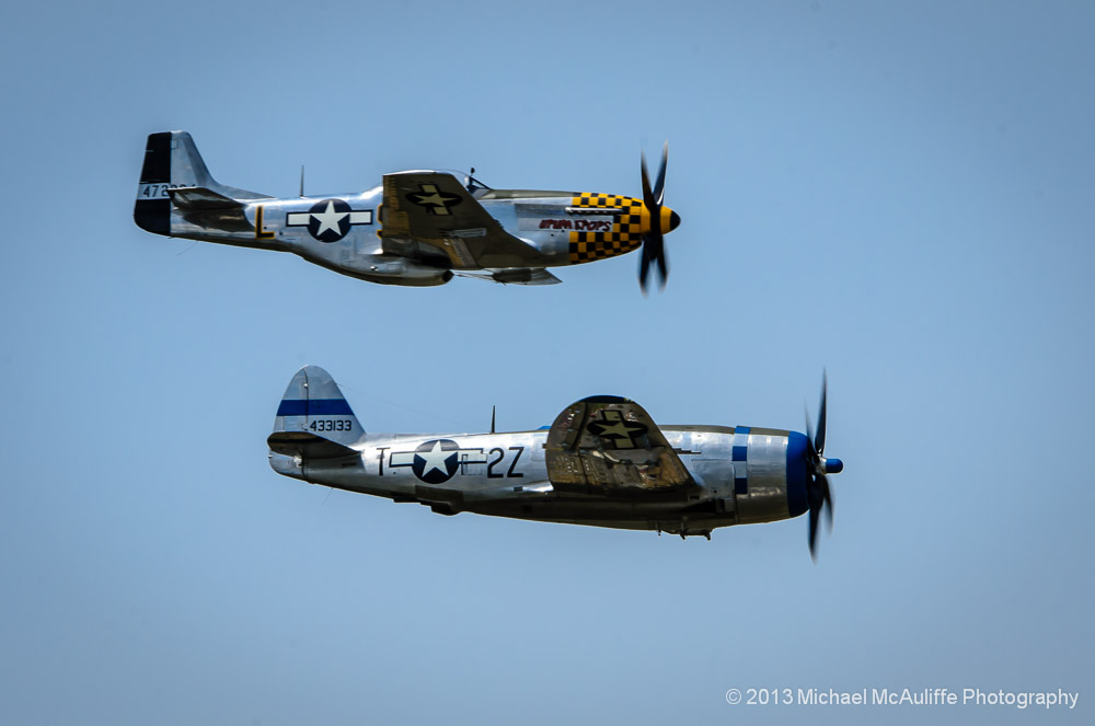 P47-D Thunderbolt and P51D Mustang in Formation