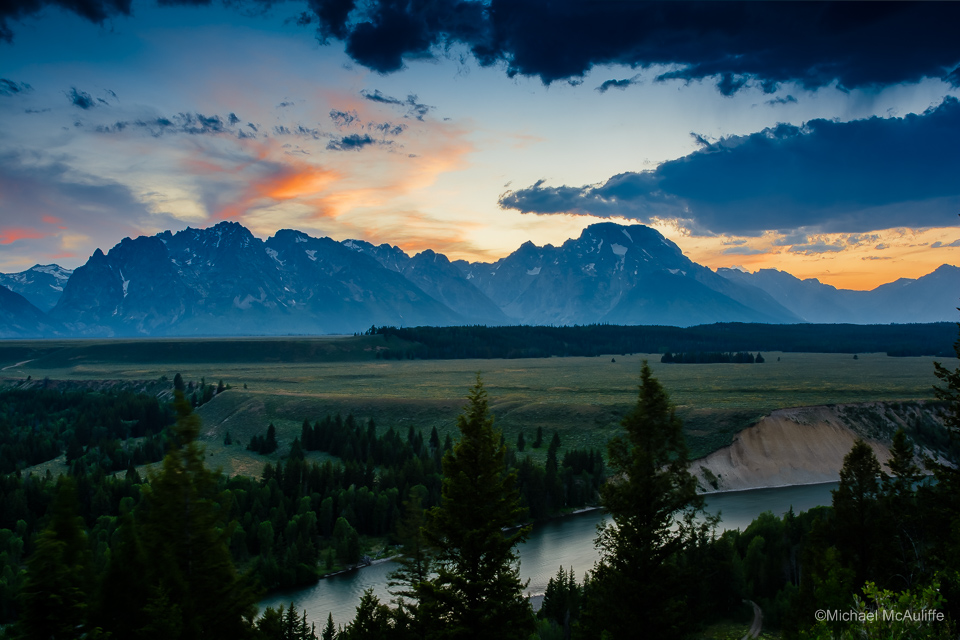 Sunset on the Grand Tetons from the Snake River Overlook