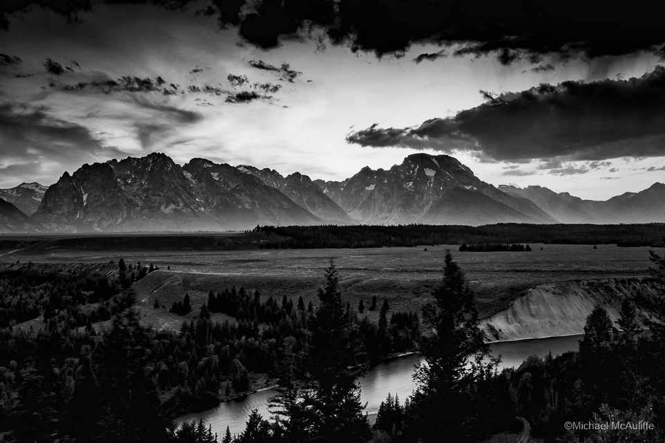 The Snake River Overlook in Grand Teton National Park in Black and White.