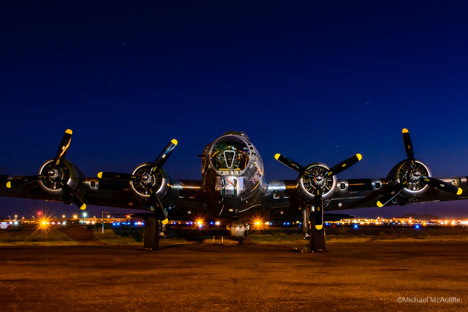 B-17 Flying Fortress Sentimental Journey at dawn.