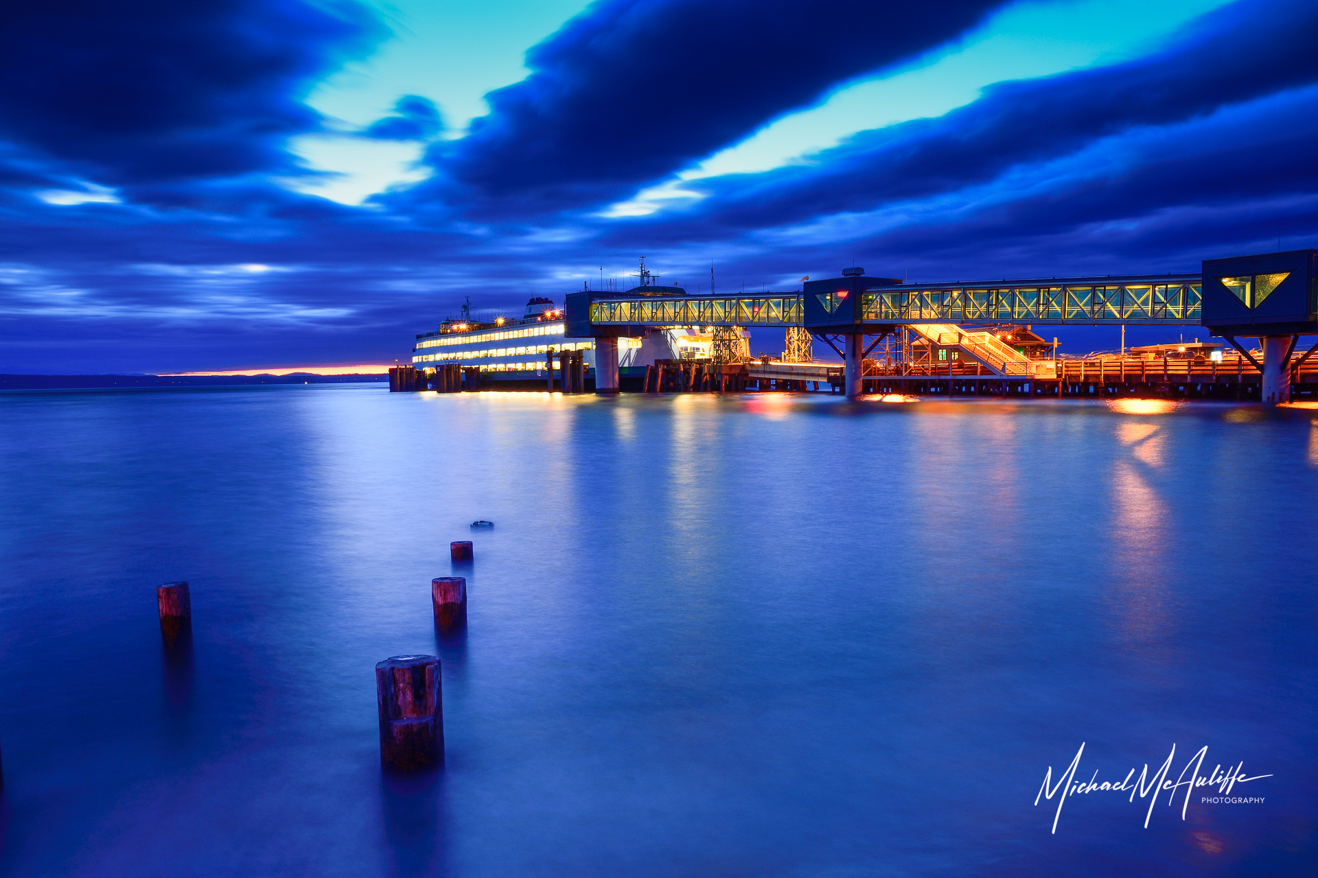 Edmonds Waterfront And Ferry After Sunset