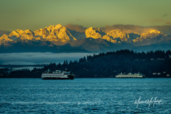 Olympic Mountains and Puget Sound With Ferry Boats