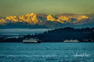 Olympic Mountains and Puget Sound With Ferry Boats Olympic Mountains and Puget Sound With Ferry Boats