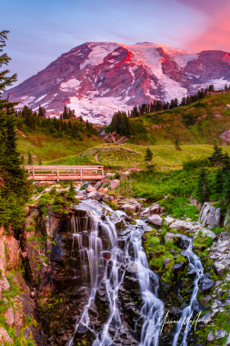 Sunrise at Myrtle Falls at Mount Rainier