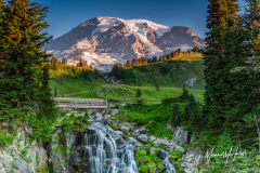 Myrtle Falls and Mount Rainier at Sunrise