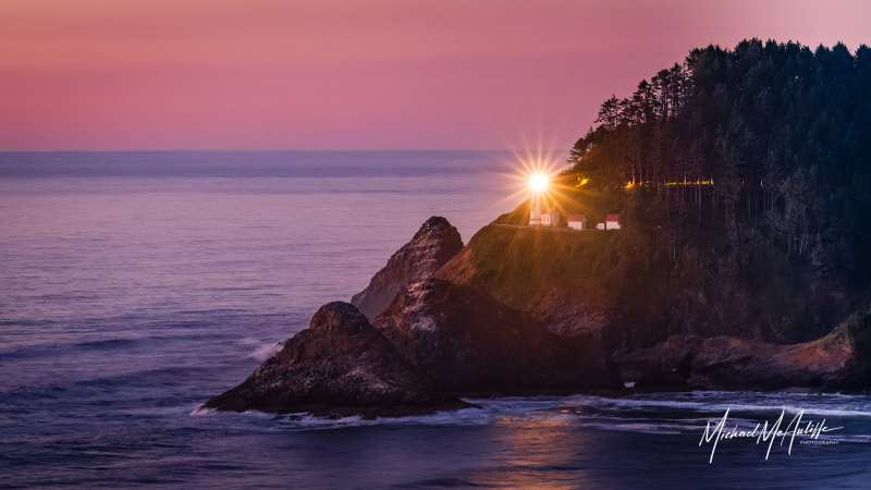 Heceta Head Lighthouse At Dusk