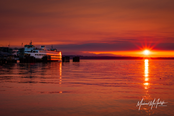 Edmonds Kingston Ferry At The Dock At Sunset