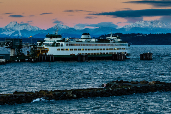 Snow Covered Olympic Mountains with Puget Sound and Ferry Snow Covered Olympic Mountains with Puget Sound and Ferry