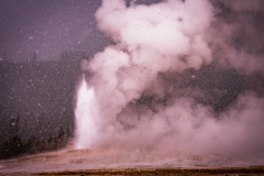Old Faithful Eruption in the Snow